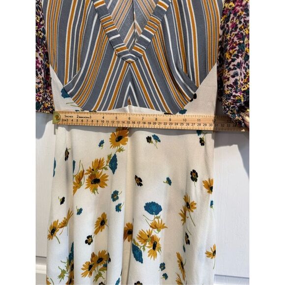 Free People Women's Mix It Up Floral Short Sleeve Ivory Combo  Mini Dress Size 2 - Picture 9 of 16